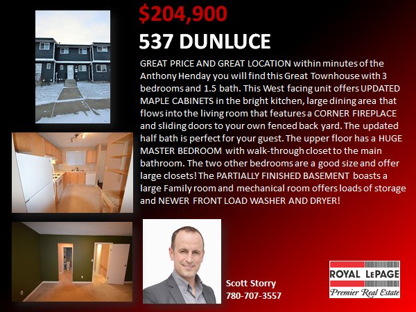 stalbertpremier's tweet photo. NEW LISTING: 537 Dunluce RD Edmonton $204,900 @ScottStorry #rlp #yeg #yegre #rlppremier #edmontonforsale #townhouse #realtor #forsale https://t.co/hv0GSMqXgP