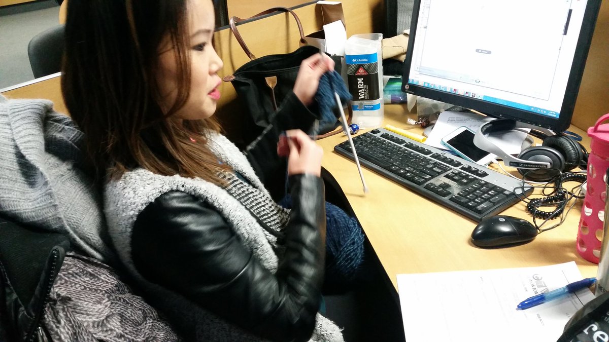 CTVYEGBuzz's tweet photo. Guess who unwinds with knitting! @AngelaJungCTV #yeg #knittingcorner https://t.co/ifQhuKl7zm