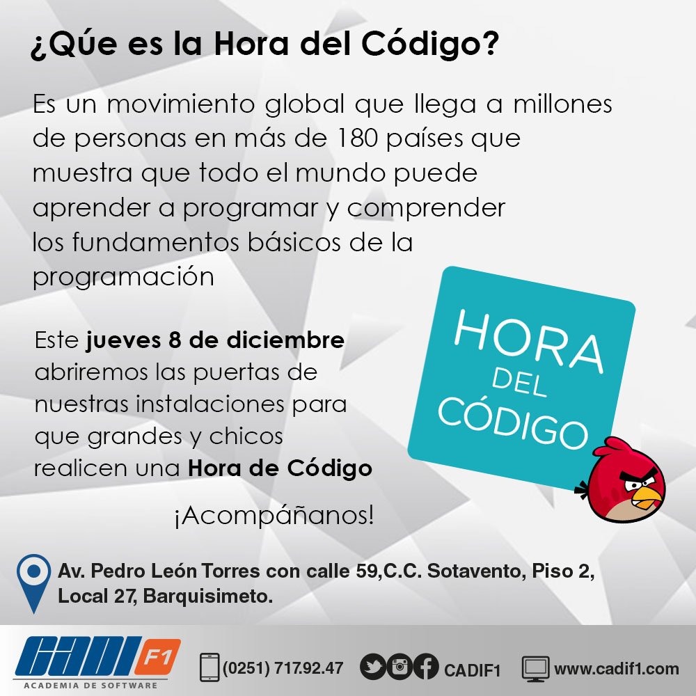 CADIF1's tweet image. Acompañanos a realizar una #HoradelCódigo en celebración de la Semana Educativa de las Ciencias de la Computación #Programacionparatodos