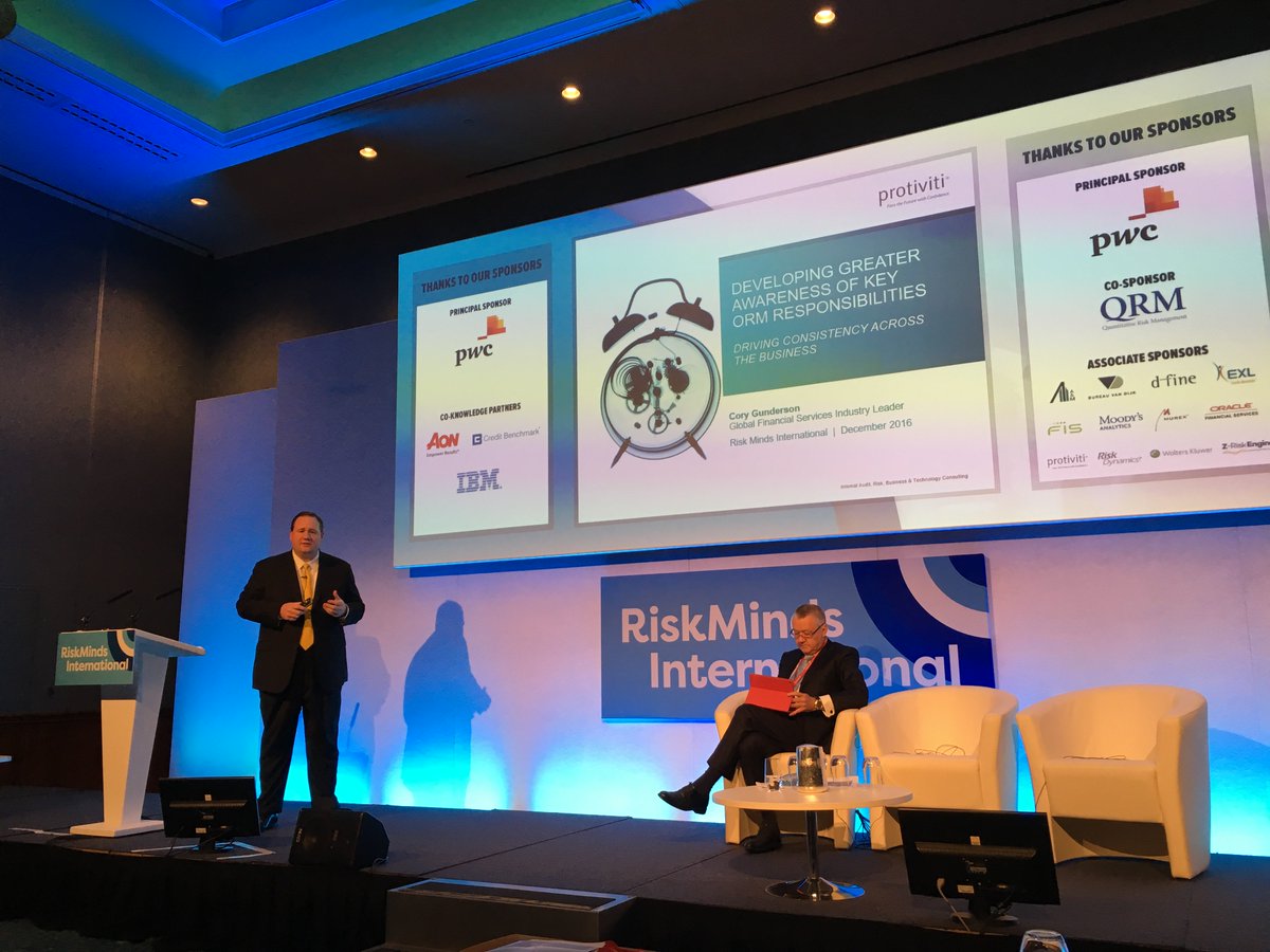 Protiviti's tweet photo. @Protiviti's Cory Gunderson spoke on developing greater awareness of key ORM responsibilities @ #riskminds #facethefuturewithconfidence https://t.co/YZNbksi6HB