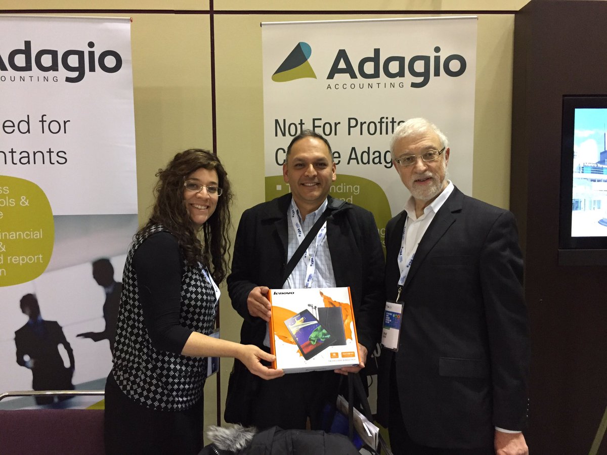 AdagioBySoftrak's tweet photo. #NFPCONFERENCE2016 #AdagioAccounting winner of the Lenovo tablet is Jairo Marion! Learn more about #Adagio for #NFPs https://t.co/D5hB0Z1Yc1 https://t.co/h8hutOqYHi