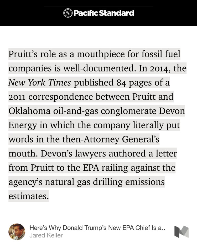 acutalproof's tweet image. “Here’s Why Donald Trump’s New EPA Chief Is a Climate Change Denier’s Dream” — @jaredbkeller psmag.com/donald-trump-e…