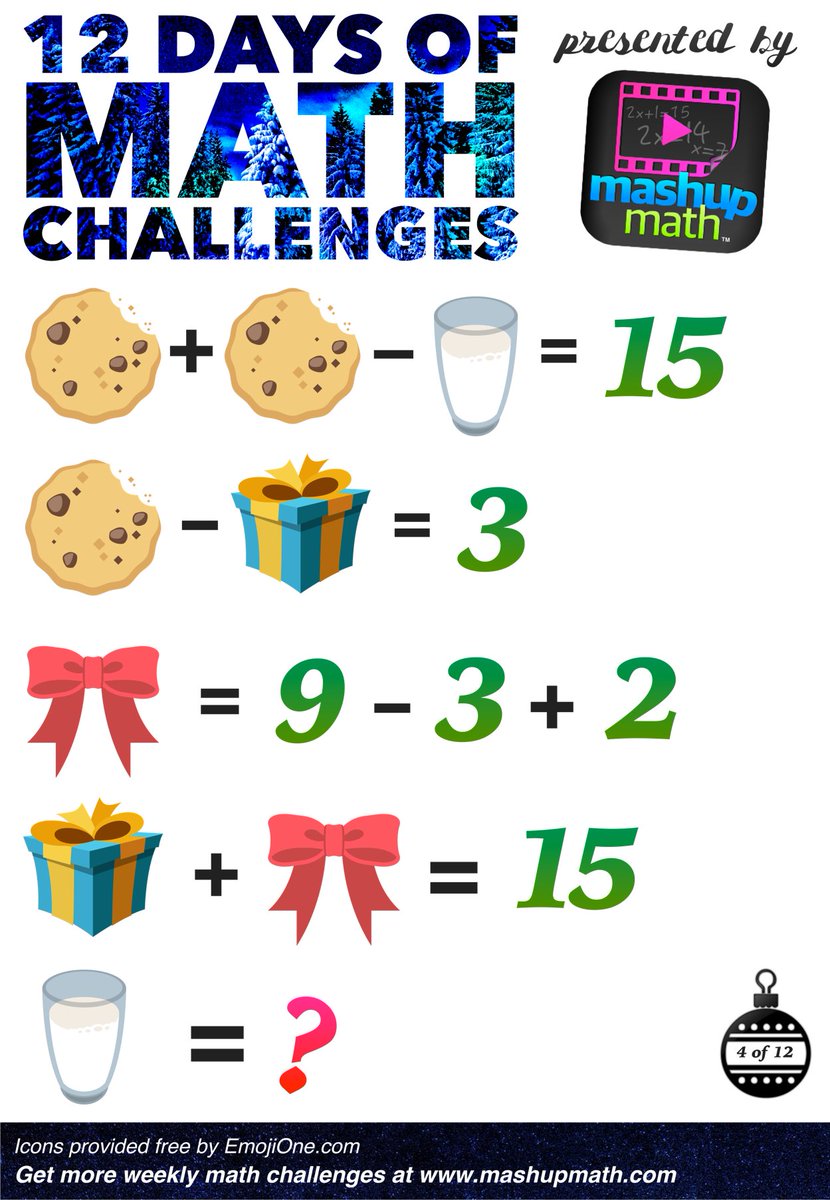 mashupmath's tweet photo. It's Day 4 of our 12 Days of Math Challenges! Get all 12 w/ answers at: https://t.co/AMNVjQXEep #mathchat #mathchatont https://t.co/oZ7vhJ1aYq