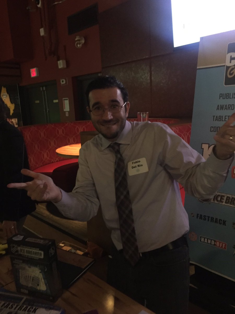 RickMenassa's tweet photo. Haven't seen someone so excited about board games in a long time! 😀 #TechTheTown @CSEGames @Haltech_RIC https://t.co/mLyrguoI80