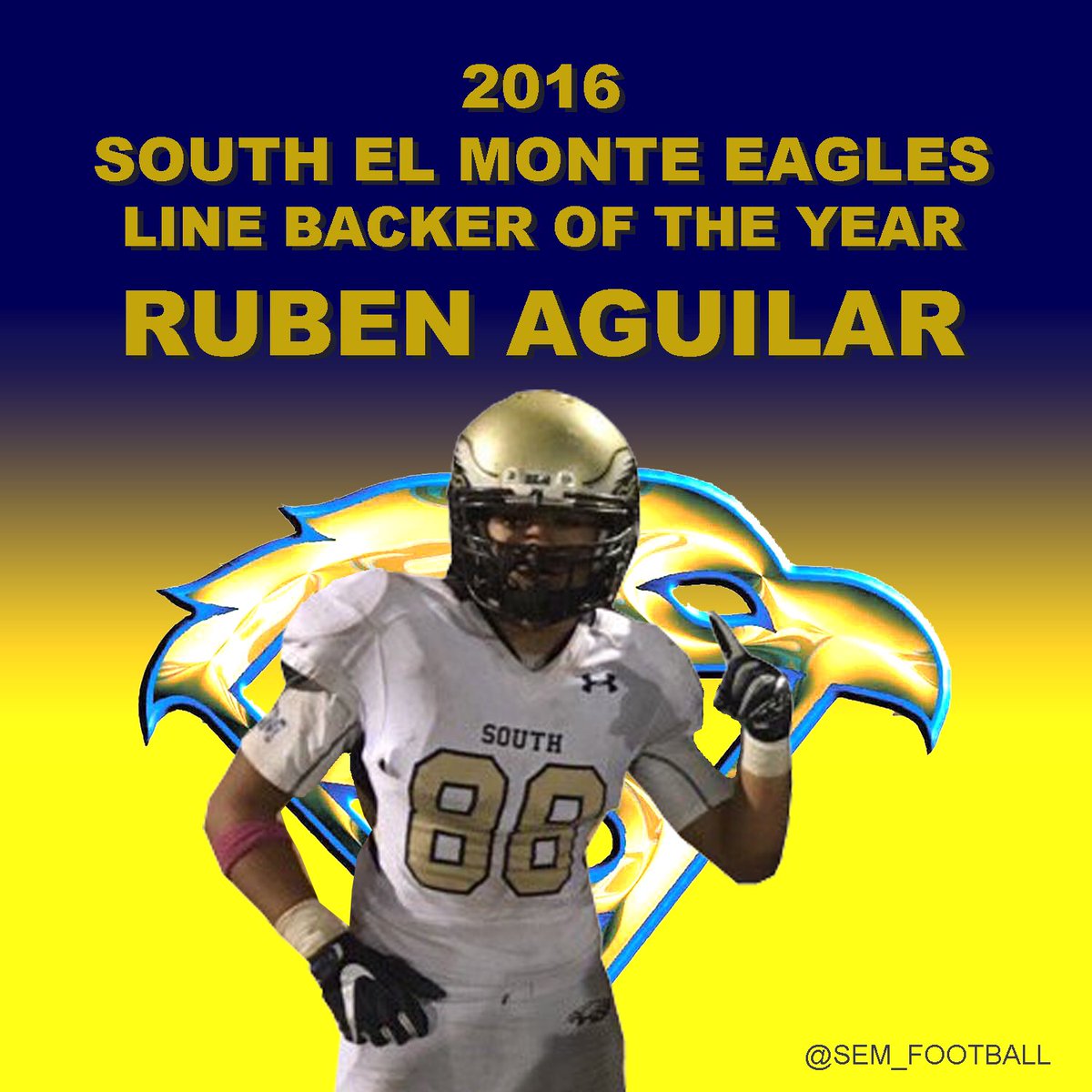 sem_football's tweet photo. 2016 Line Backer of the year. Senior LB Ruben #88Show Aguilar Congrats @_aguilar88_ #onetownoneteam https://t.co/KZHhCbuORy