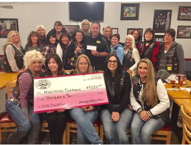 Ladies' motorcycle club raises $35,000 for local charities including <a href="/FreestoreFB/">Freestore Foodbank</a> &amp; <a href="/Jaymie_Jamison/">JaymieJamisonFdn</a>. #CincinnatiChromeDivas 🏍💗