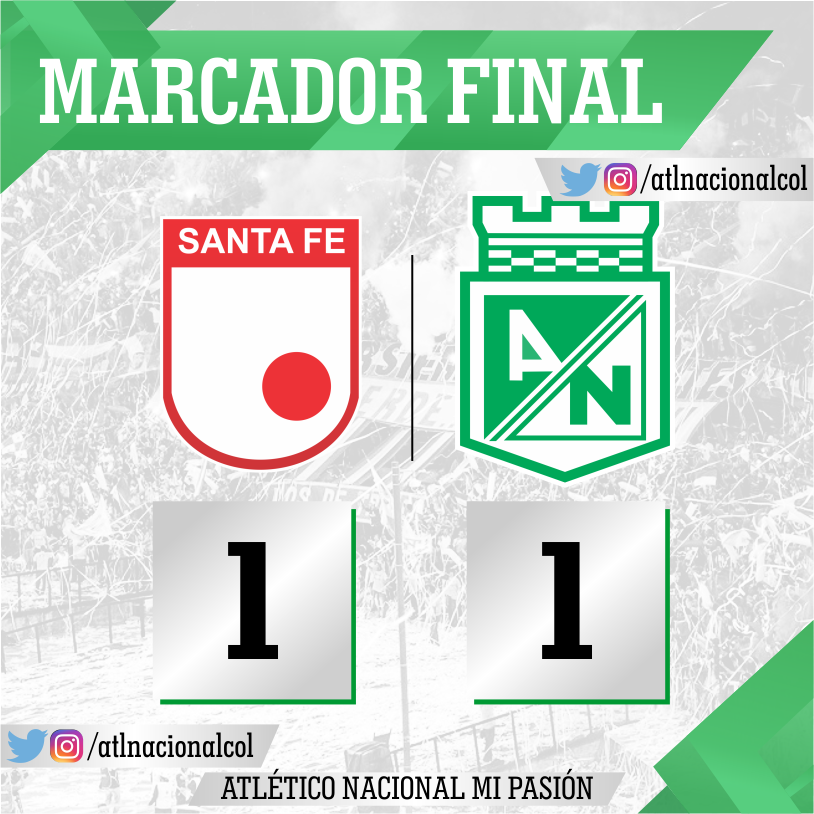 atlnacionalcol's tweet photo. ¡TERMINA EL PARTIDO! Atlético Nacional consigue un empate 1-1 ante Santa Fe. El finalista se define en Medellin. ¡Vamos Nacional! https://t.co/bAsX3ua2Sl