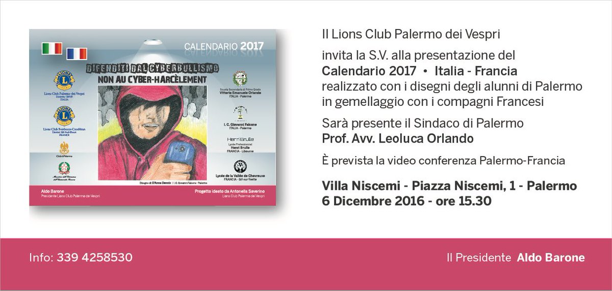 L.C. Palermo Vespri (@lcvespri) on Twitter photo Sabato 6 Dicembre il Club ha presentato a Villa Niscemi il calendario 2017 Italia-Francia sul tema #cyberbullismo <a href="/LeolucaOrlando1/">Leoluca Orlando</a> Sabato 6 Dicembre il Club ha presentato a Villa Niscemi il calendario 2017 Italia-Francia sul tema #cyberbullismo <a href="/LeolucaOrlando1/">Leoluca Orlando</a>