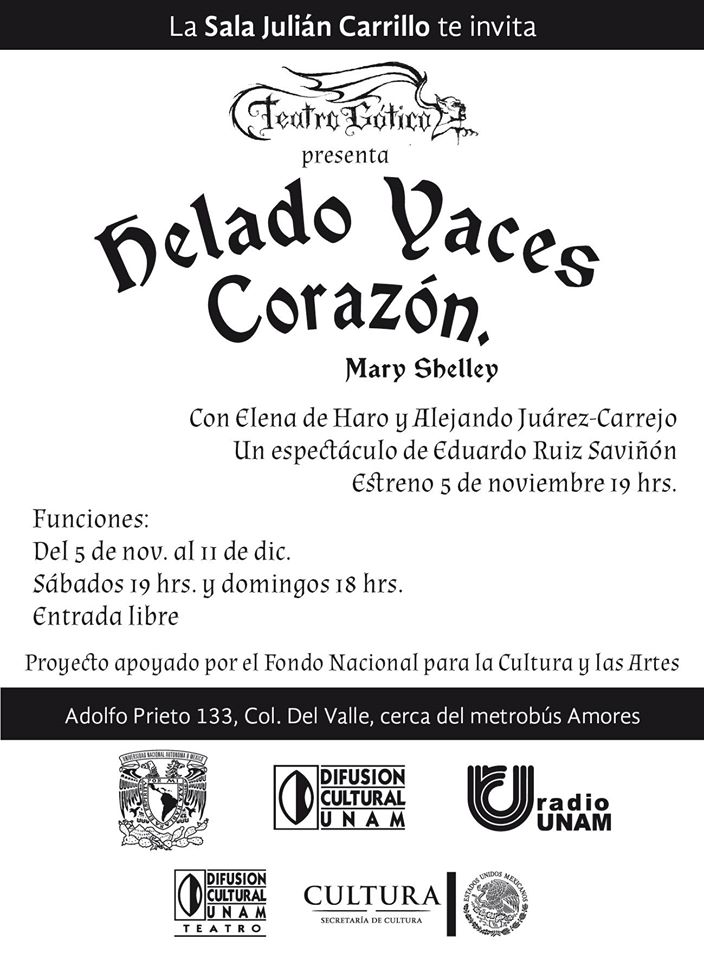 teatro_gotico's tweet photo. Últimas dos funciones Helado yaces Corazón... no dejes de verla.
 Elena de Haro y Alejandro Juárez - Carrejo. Dirección, Eduardo Ruiz https://t.co/Hvn7MrjIDo