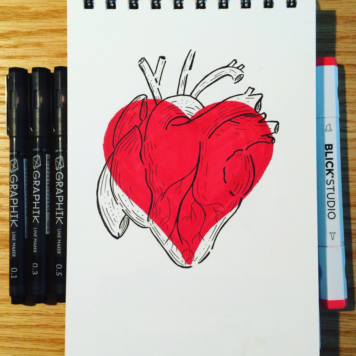elostrations's tweet image. Work drawing #1 #blickbrushmarkers #graphiklinemaker #creativemag #heart #illustrationartists #illustrationccc #linework #red #heart #black
