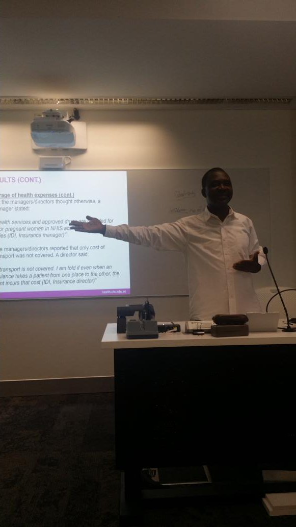 MurrayParahi's tweet photo. Philip Dalinjong. Views of women,  providers and insurance managers in Ghana. #UTSHealthResearch. Great presentation https://t.co/LOyjEmTggy