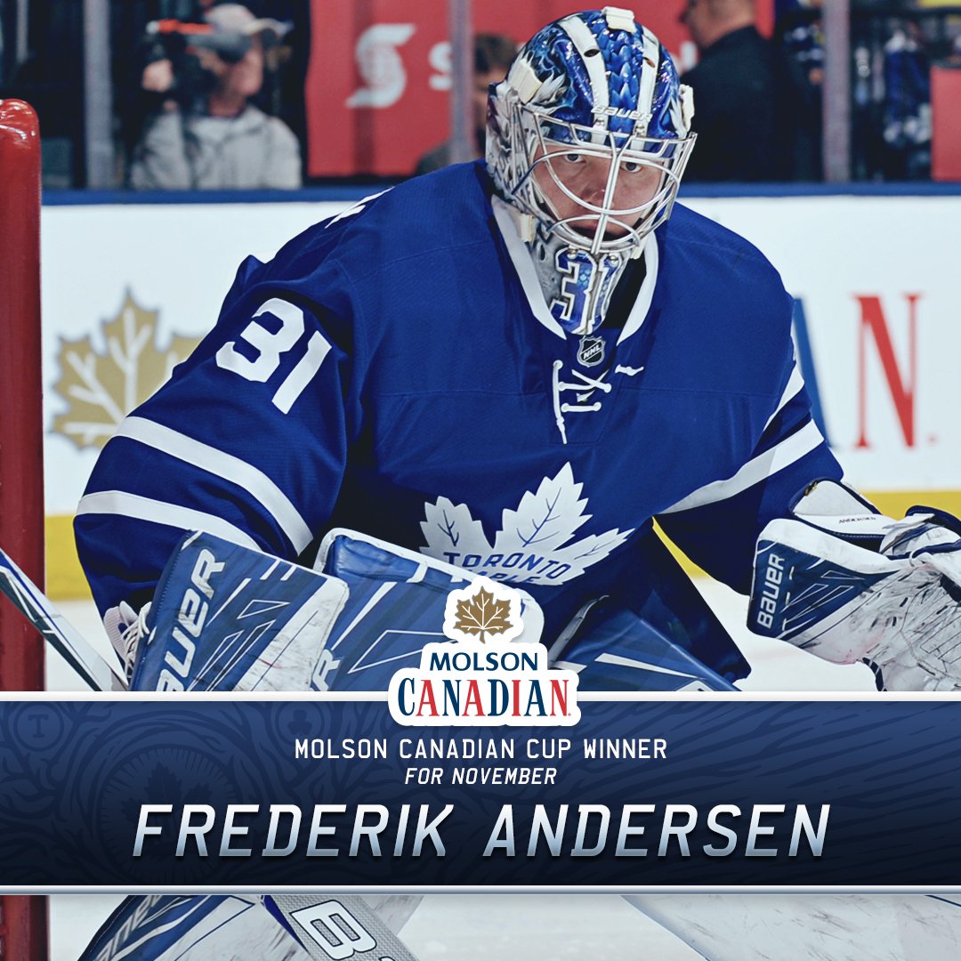 Congrats to Frederik Andersen, the @Molson_Canadian Cup Winner for the Month of November. #TMLtalk https://t.co/FugFUgBw58