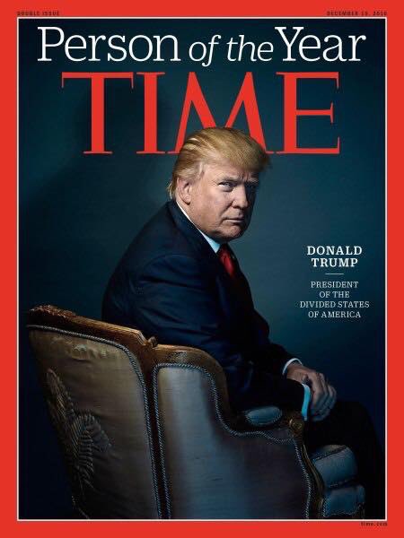GeorgeTakei's tweet image. Devil horns, monster shadow, unretouched bald spot, delapidated chair, literally resting on laurels...Trump trolled by Time. h/t N. Freedman