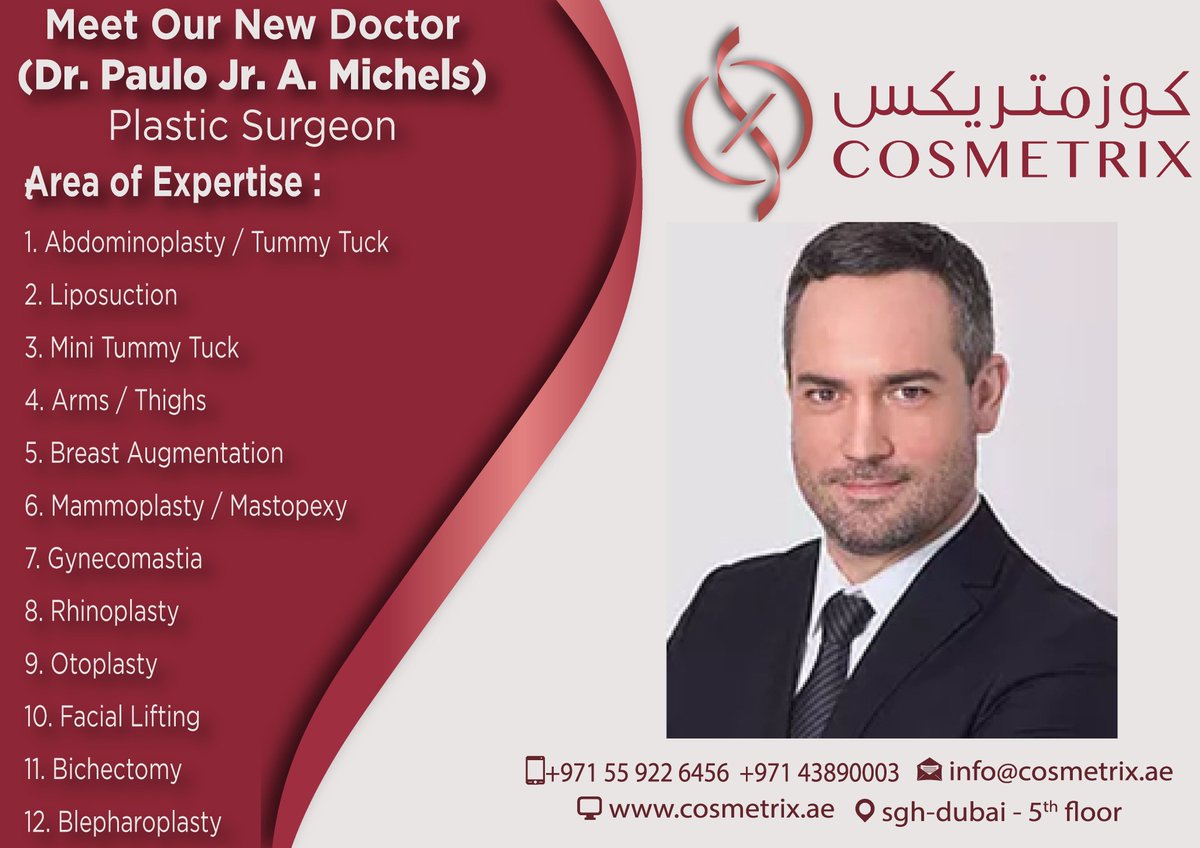 cosmetrixdubai's tweet photo. Meet our new doctor Dr. Paulo.For bookings call us at +97143890003 or email at info@cosmetrix.ae.(https://t.co/KkfFO1VOUy) #cosmetrix https://t.co/W4PwpF5bI1