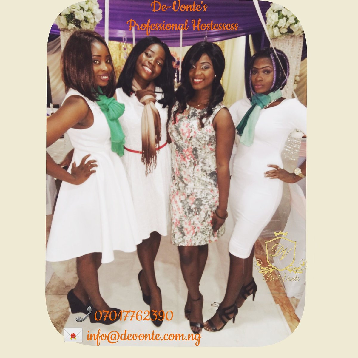 Devvonte's tweet image. De-vonte's professionally hostesses at your service. Call us today to usher for your events.   Contact us : 07017762390  info@devonte.com.ng