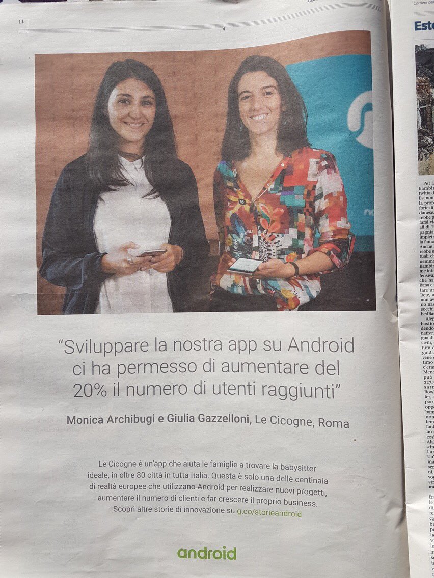 Proud of our girls <a href="/MonicaArchibugi/">Monica Archibugi</a> &amp; <a href="/GiuliaGaz/">Giulia Gazzelloni</a> co-founder <a href="/LeCicogne/">Le Cicogne</a> global testimonial for #Android @EnLabs #startup #Entrepreneur