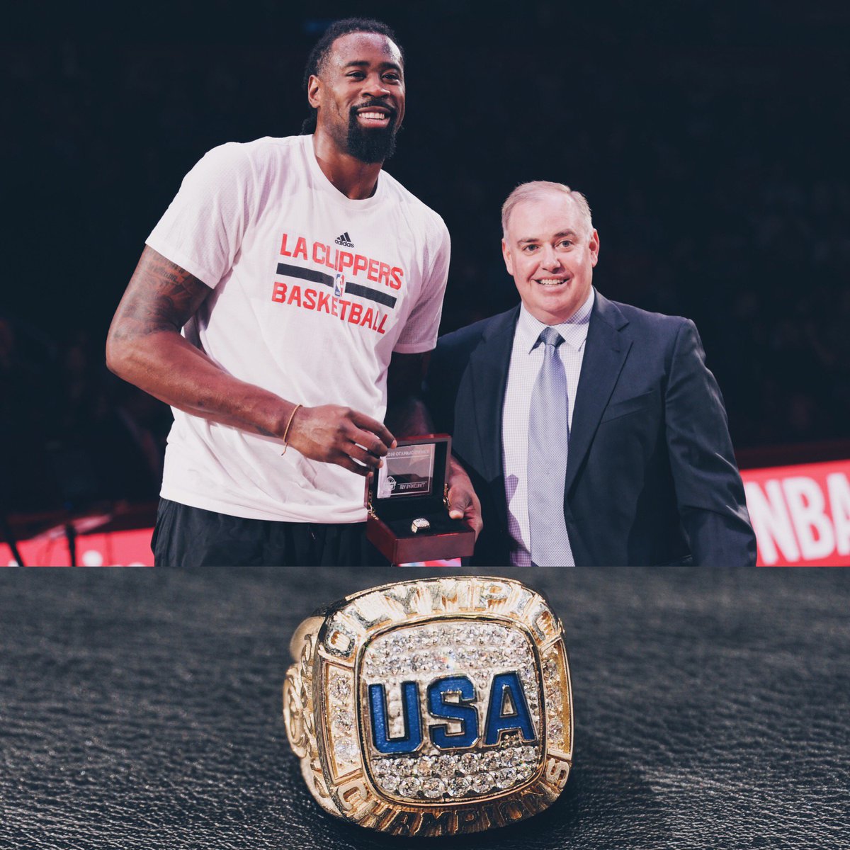 DeAndre Jordan was presented his #USABMNT Championship ring before last night's game. 💍🏀🏅 https://t.co/7JlU6yx3yh