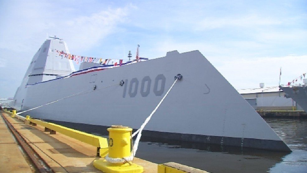 FOXBaltimore's tweet photo. Navy's futuristic-looking USS Zumwalt arriving in homeport: https://t.co/IqqrB4ZSqb https://t.co/8a1pE4vqqj