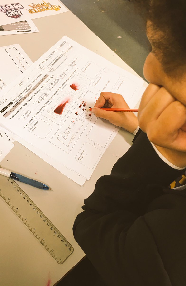 holyheaddt's tweet photo. Year 9 designing movie title logos - the theme is Horror Film #scarygraphics ☠️👻 https://t.co/GTjHGQOywc