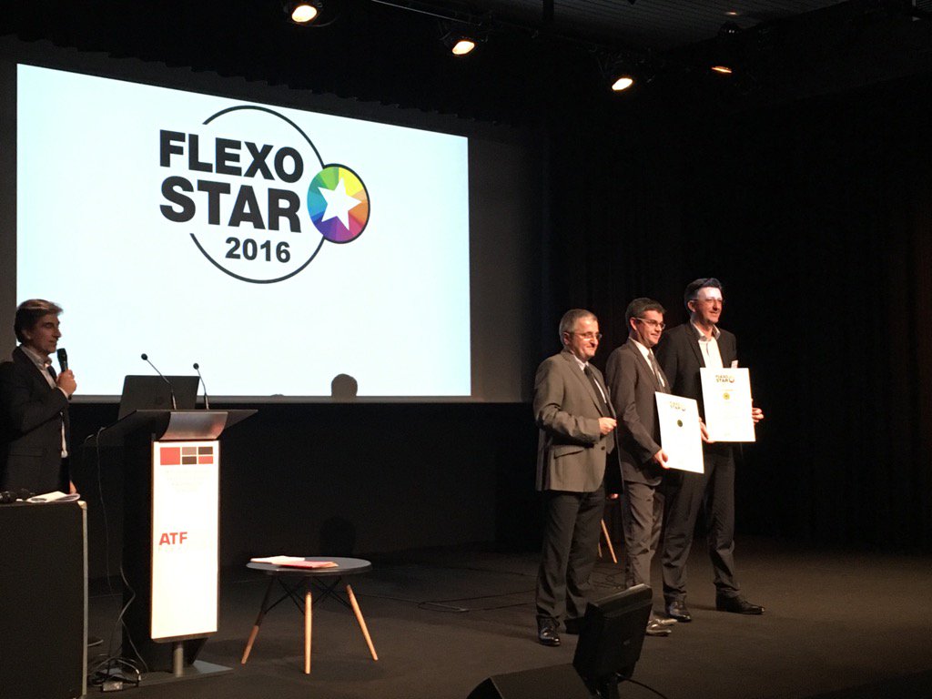 GroupePGS's tweet photo. La société Normande AMG (Gournay 76) lauréat 2016 du #FlexoStar OR @ATFflexo #Europac carton ondulé post impression 👏 https://t.co/u4BJ0p0VMk