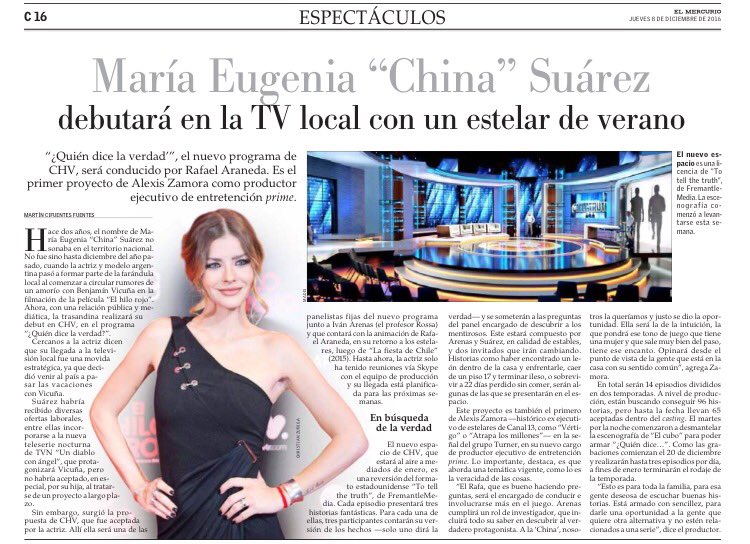 Chinitaeres's tweet photo. No te imaginas nuestra emoción @chinasuarez  felices de verte en las pantallas chilenas 💃🏻👏🏻https://t.co/cgGetYZ6I3