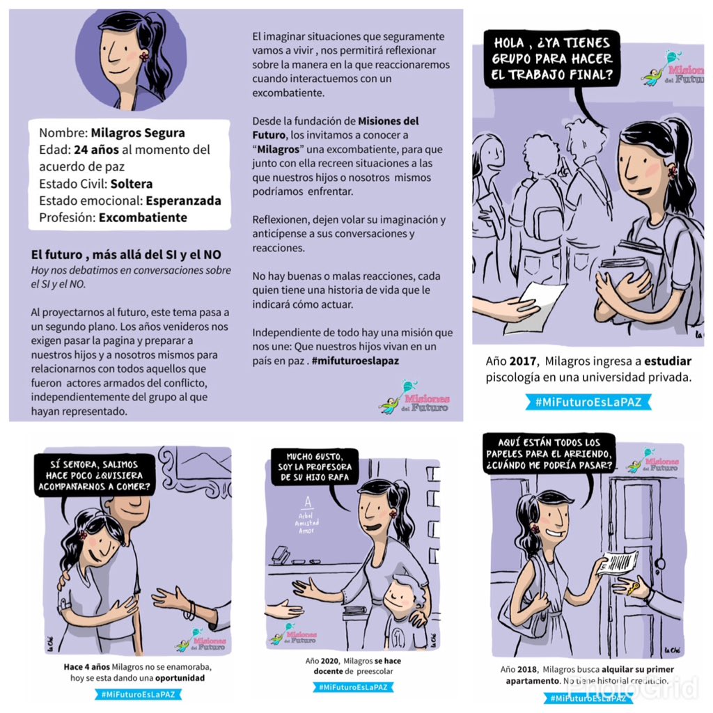 misiondelfuturo's tweet photo. Pasemos la página del SI y el NO. Imagina en el futuro las relaciones con los excombatientes. Conoce a milagros  #MiFuturoEslaPaz https://t.co/k4FAw7YRNI