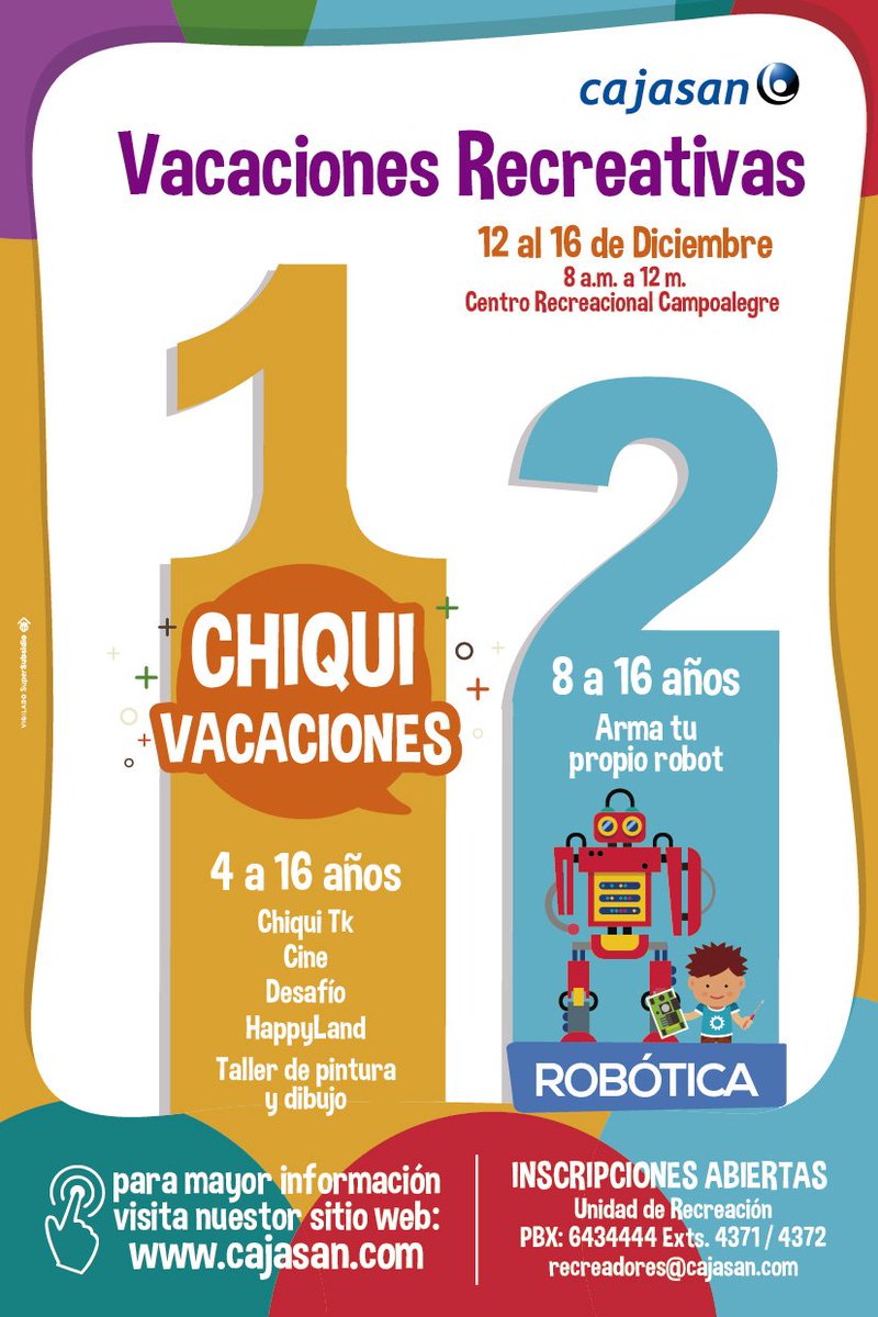 cajasan's tweet image. Estás vacaciones que tus hijos no se queden en casa, conoce nuestros planes para esta época de descanso #ChiquiVacaciones y #CursoDeRobótica