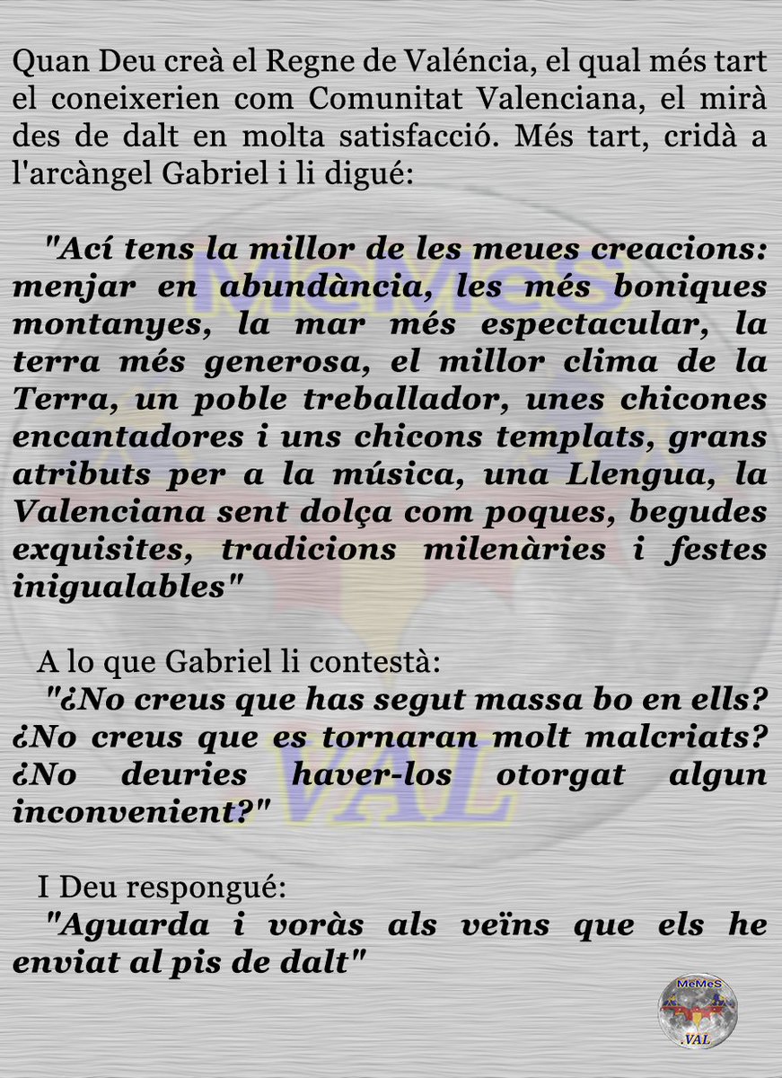 memes_val's tweet photo. Quan Deu creà el Regne de Valéncia
https://t.co/TQh4doPRAs https://t.co/sm2Mw5pOxo