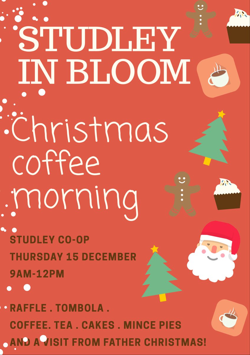Join us at our Christmas coffee morning at Studley <a href="/coopuk/">Co-op</a> on Thursday 15th December!