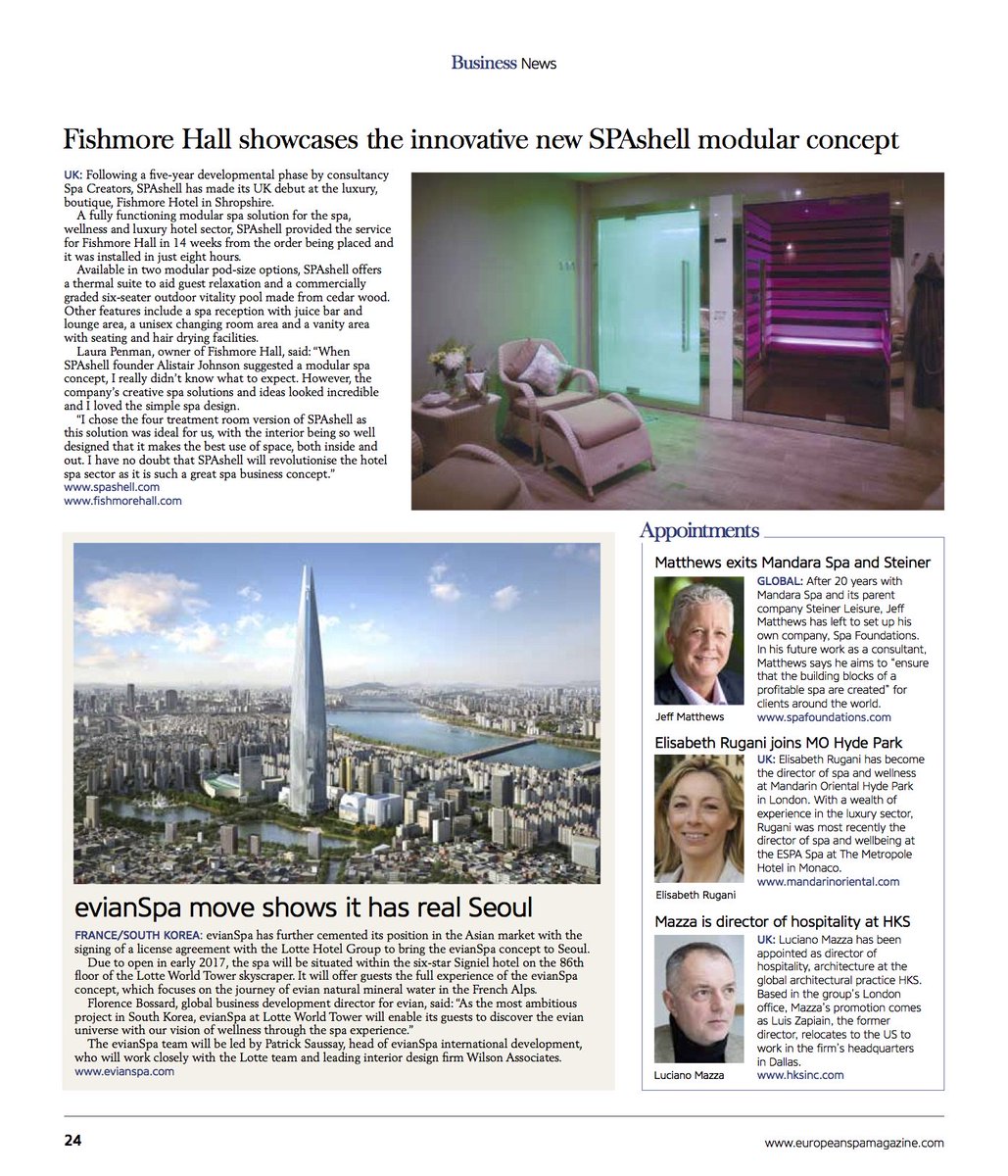 spacreators's tweet image. Lovely to see article in European Spa @eurospamag for @fishmorehall @FishmoreSpa #spaexperts #spadesign #spanews