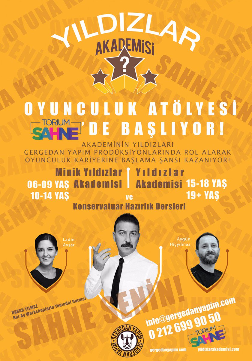 nerdenezamancom's tweet image. Gergedan Yapım'dan oyunculuk atölyeleri! "Yıldızlar Akademisi" ve "Minik Yıldızlar Akademisi", Ocak ayında Torium Sahne'de başlıyor.