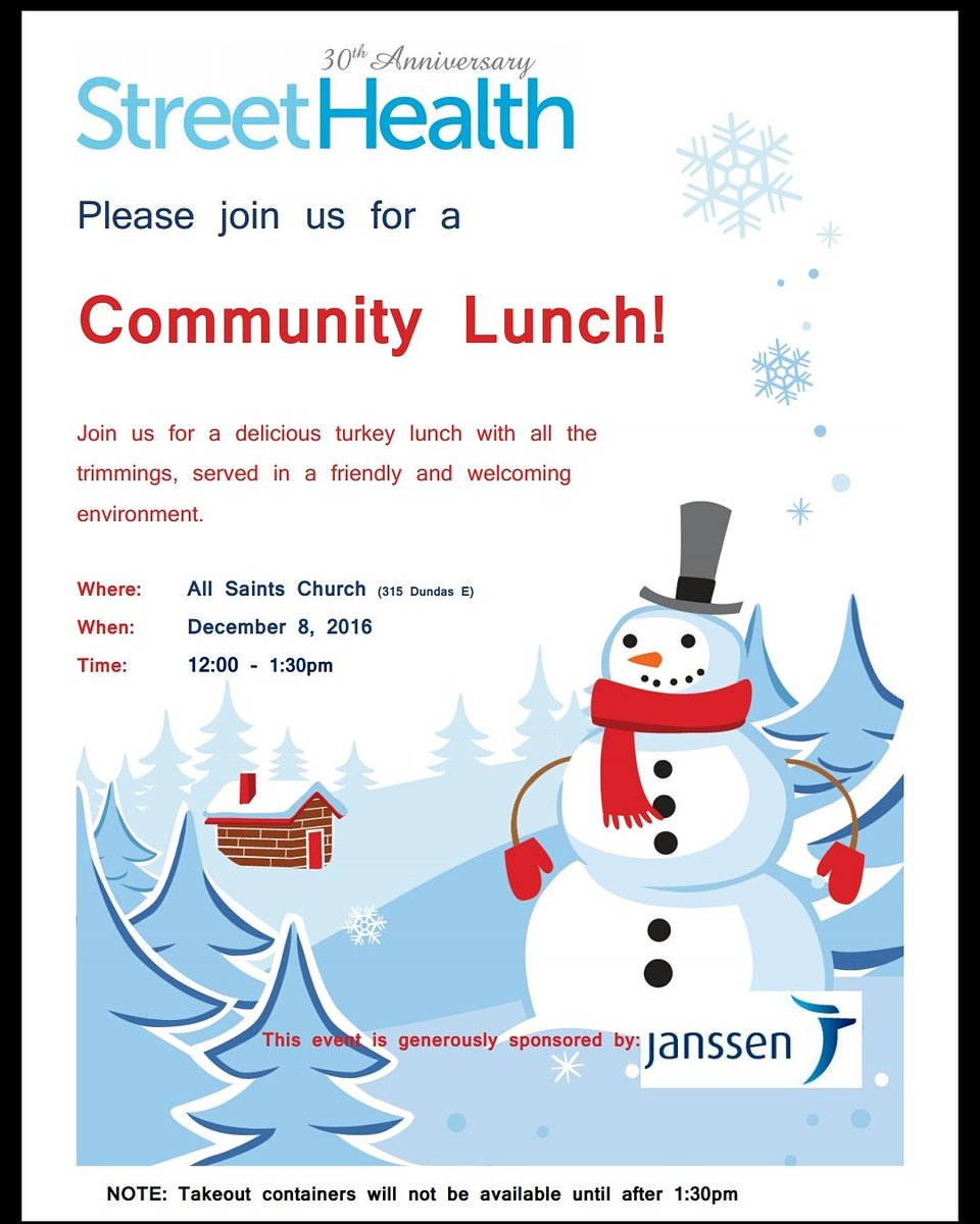 Join us today for <a href="/StreetHealthTO/">Street Health Toronto</a> annual Holiday Luncheon! At 12pm!!!