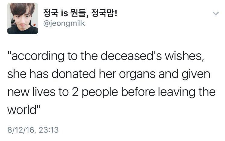 cuddlyvmin's tweet photo. 더호쓰님 has given 2 people the chance to live &amp; got many presents for hoseok, she is so dedicated and kind, heaven's gained an angel 👼🏻😔 https://t.co/8JN1FC6nE3