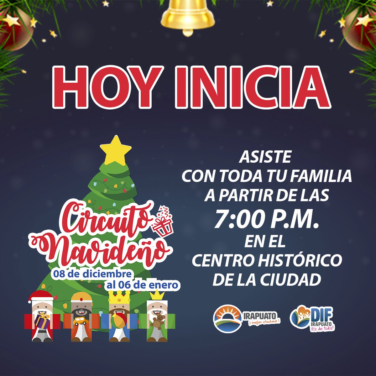 DIFIrapuato's tweet photo. ¡HOY ARRANCA NUESTRO #CIRCUITONAVIDEÑO! Te esperamos en el Centro Histórico de Irapuato para que disfrutes de una temporada llena de alegría https://t.co/VBsrBgVeab
