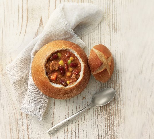 Take comfort in our delicious Turkey Chili Bread Bowl.