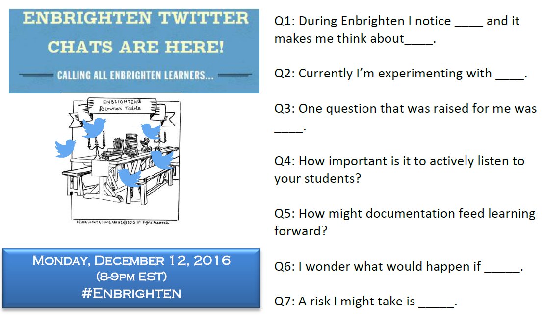 Join our #Enbrighten chat this Monday night, 12/12/16 with <a href="/erika_lusky/">Erika</a> &amp; <a href="/JJ_Rains/">Julie Rains</a>! Connect, question, listen, &amp; innovate <a href="/OaklandSchools/">Oakland Schools</a>.
