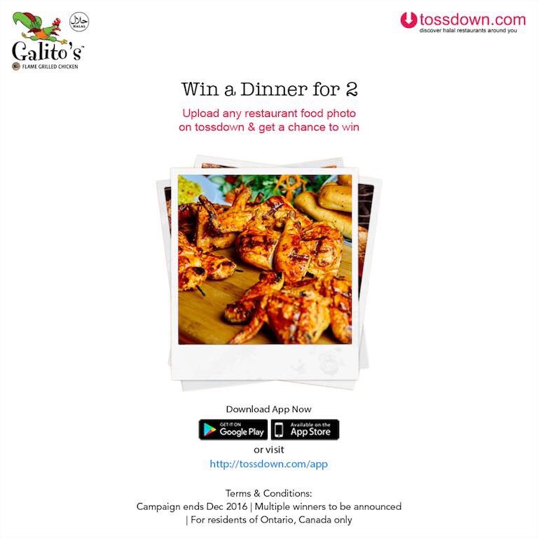 tossdownca's tweet photo. Get a chance to Win DINNER for TWO  at @GalitosC, by uploading ANY restaurant's food photo on https://t.co/rJVBsPZJCx #Mississauga #halal https://t.co/9pewmmVxuu