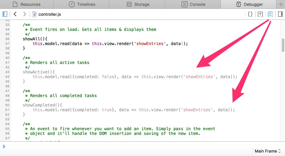 Web Inspector > Debugger > toggle the 'C' for code coverage profiling