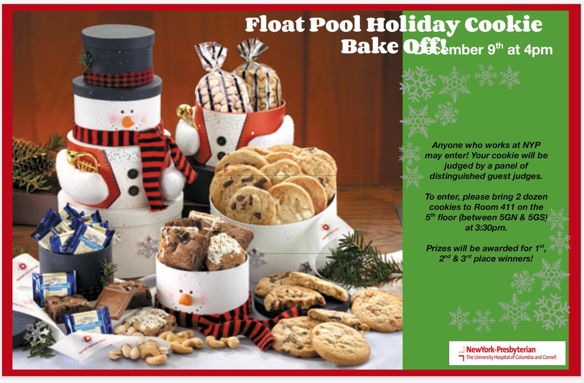 Cookies?...Float Pool?...Prizes?...Now this is how you start the holidays off #BAKEOFF <a href="/gsupgh/">grace su</a> <a href="/NurseTheresaNYP/">Theresa Vazquez</a> <a href="/nyphospital/">NewYork-Presbyterian</a> @HeadRNColumbia
