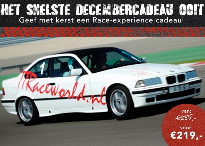TTRaceworld's tweet image. Vervul met kerst een racewens! Bestel nu een cadeaubon voor de race-experience met een fikse korting (nu € 219,-): goo.gl/GxoDwM