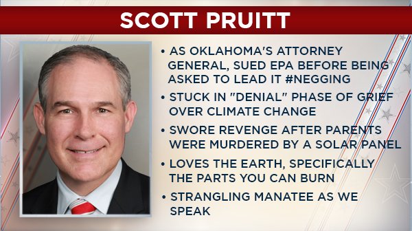 Meet Scott Pruitt, Trump’s nominee to lead the Environmental Protection Agency.