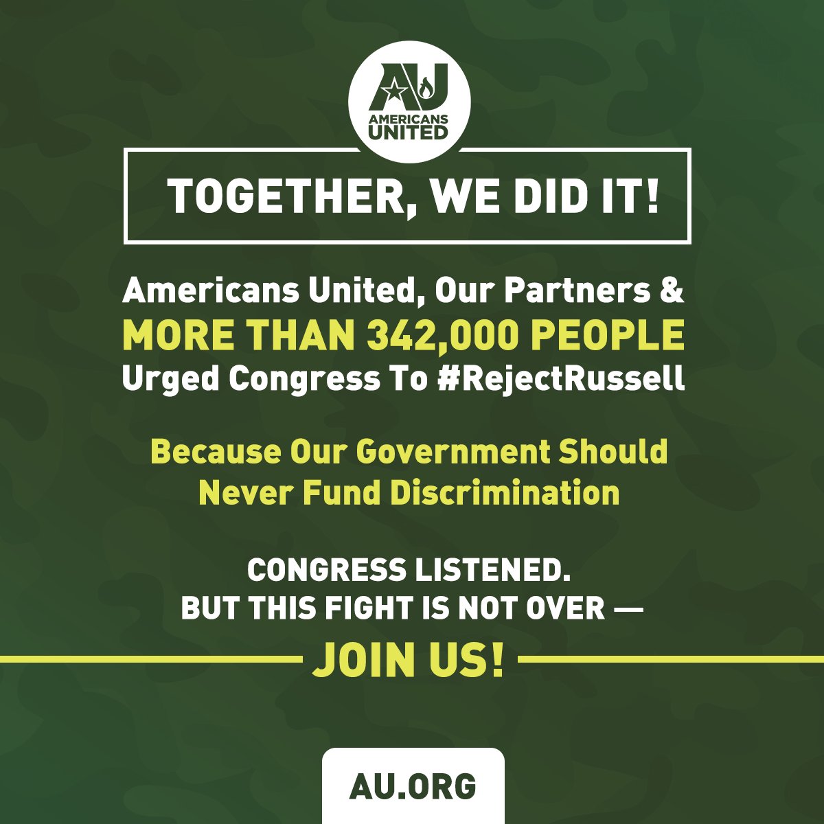 americansunited's tweet photo. Victory! Today the Senate voted for fairness, equality &amp; religious freedom and against discrimination https://t.co/9YgNV7YU84 #RejectRussell https://t.co/k3KN1PEkom