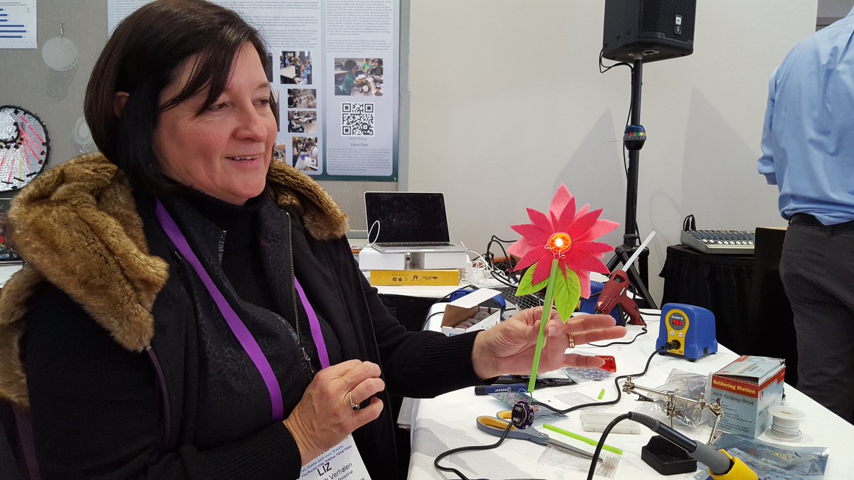 tcooper66's tweet photo. Making e-flowers in makerspace with Liz fm Ashville and Jane fm Atlanta at PoCC.. @CFTjane. Botany project. @TheLovettSchool #makerspace https://t.co/GYhrnh2zxT