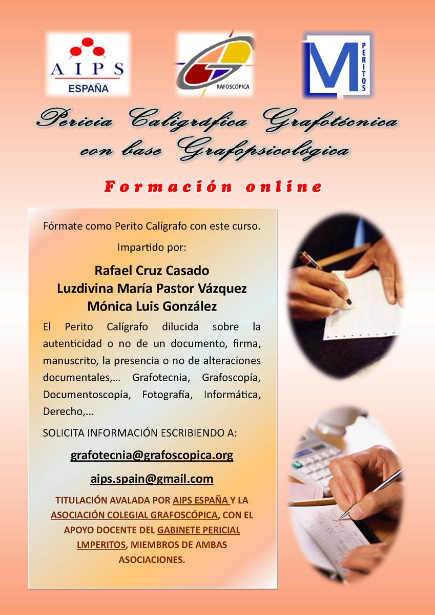 GRAFOSCOPICA's tweet photo. CURSO DE PERICIA CALIGRÁFICA CON BASE
GRAFOPSICOLÓGICA.
FORMACIÓN ONLINE.
Más información:
grafotecnia@grafoscopica.org
#peritocaligrafo https://t.co/RIXytQ6HAx