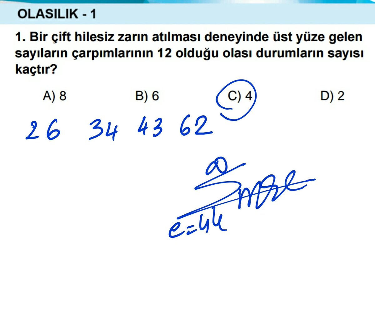 teogmatgeo's tweet photo. #teog #teogmatematik #teogMEBkazanımtestleri Test 13 Olasılık 1 testi  1.ve 2.soruların çözümleri https://t.co/RY7yHcJK4c