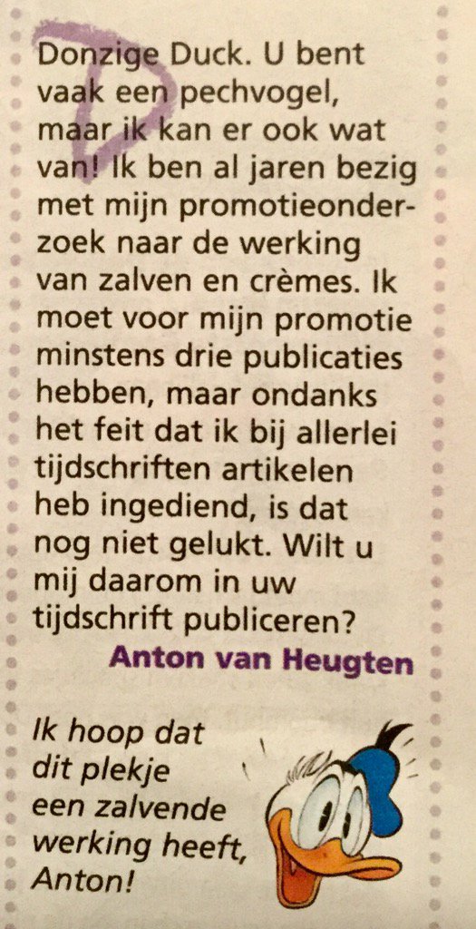 Promovendus heeft dankzij <a href="/DonaldDuckNL/">Donald Duck</a> eindelijk eerste publicatie te pakken.