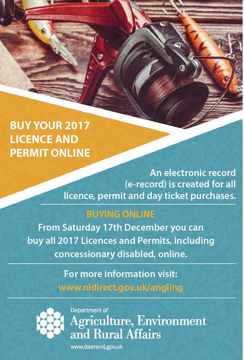 Buy your <a href="/daera_ni/">DAERA</a> 2017 #angling License and Permit online from 17th December nidirect.gov.uk/angling includes concessions
