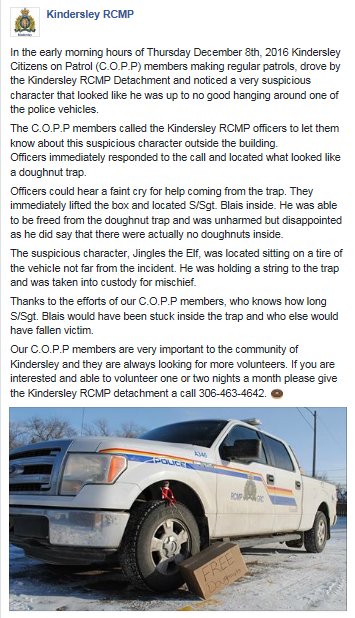 RCMPKindersley's tweet photo. Find yourself stuck in a doughnut trap? C.O.P.P to the rescue! ^mm https://t.co/EqUt3PQjrx