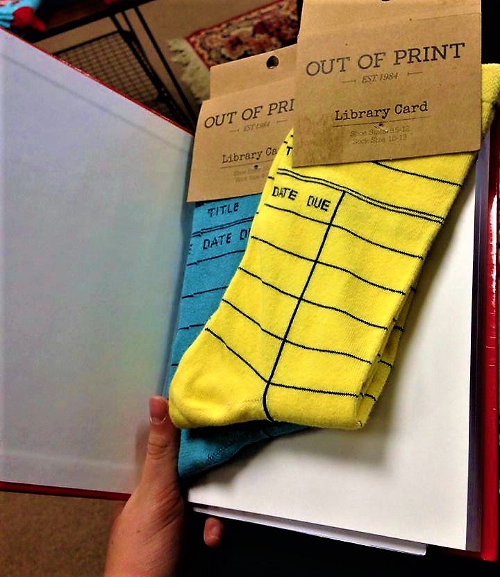 purple_moose's tweet photo. Come to Purple Moose and check out today's Sock of the Day! #librarysocks #checkitout https://t.co/bRG567wLOO