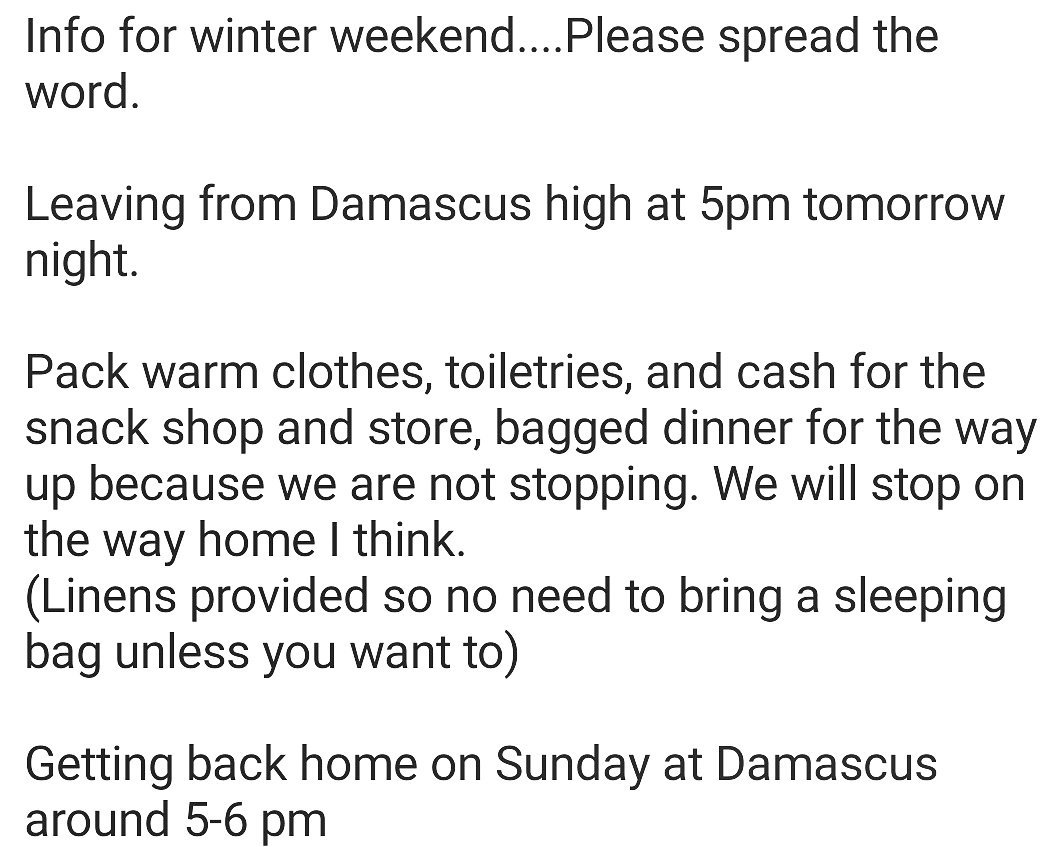 PoolesvilleYL's tweet image. WINTER WEEKEND INFO!!!